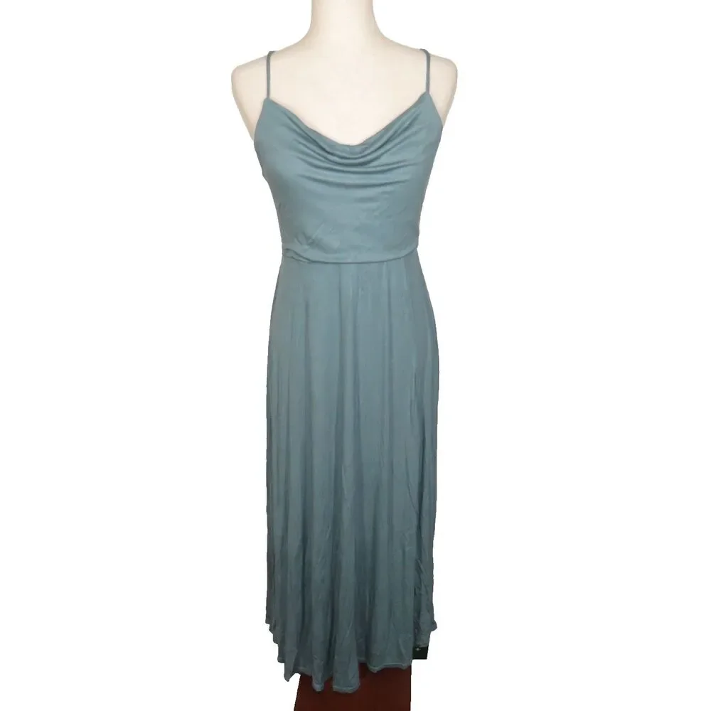 Halara Soft Stretchy Draped Neck Open Back Lace Up Padded Maxi Dress Size Medium - Picture 9 of 15